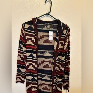 Long Cardigan Aztec Sweater with hoodie Small